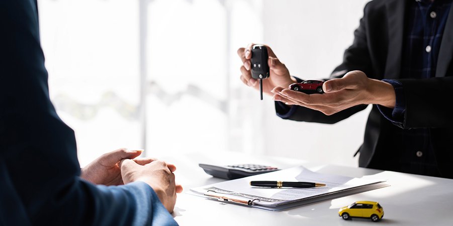 Imagen de Car Rental And Insurance Concept, Young Salesman Giving Car Is K